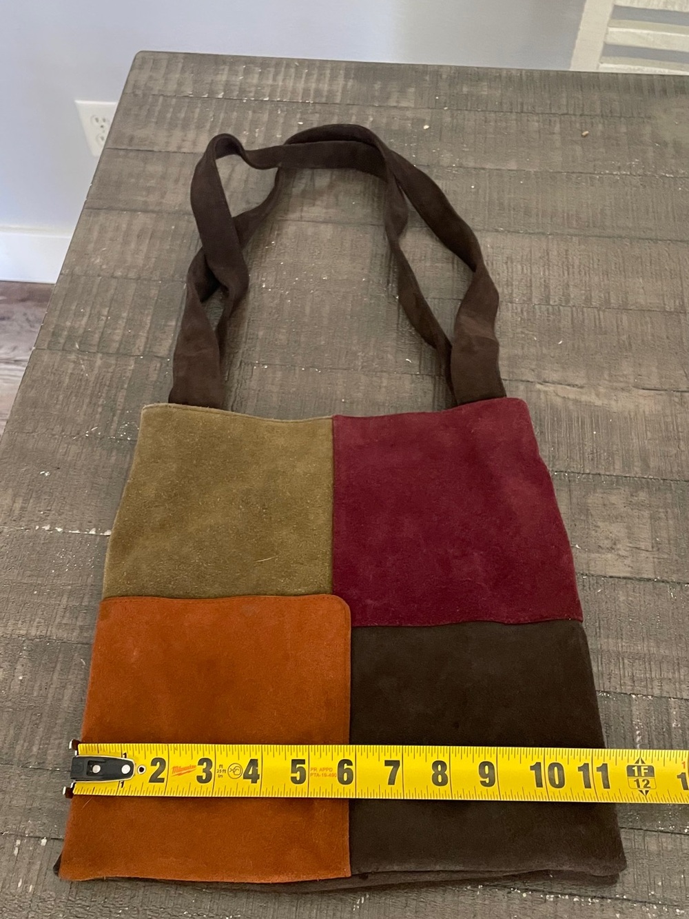 Y2K colorful Suede patchwork Leather Tote shoulder bag. Color block Classic tote - Picture 10 of 10